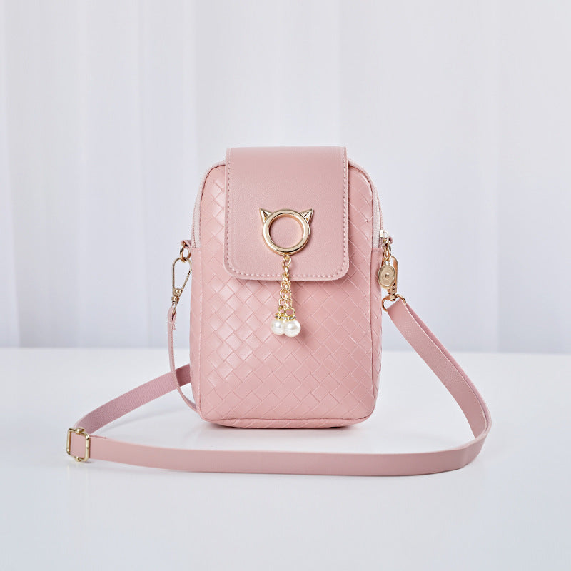 Gewebte Perlenquasten-Handyhülle, weibliche Tasche