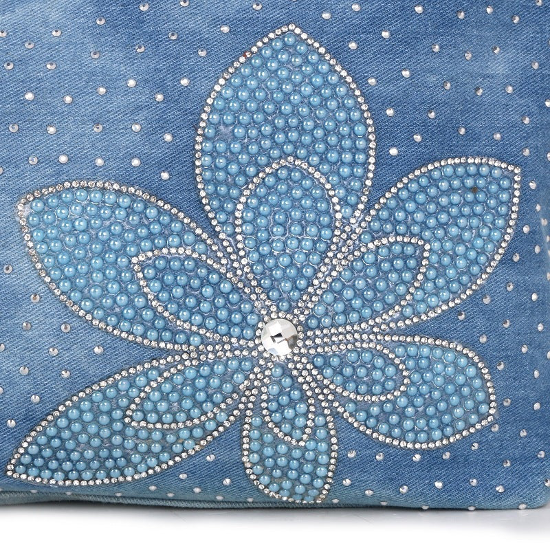 Modische Damen-Denim-Tasche in V-Form mit Diamant-Blumenmuster