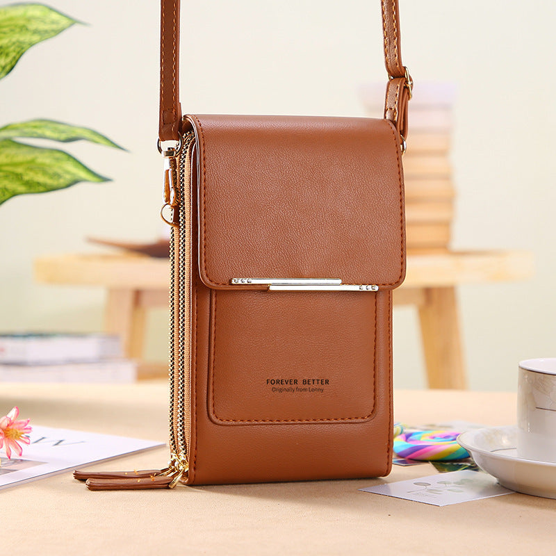 Touchscreen-Handytasche, kleine Umhängetasche, lange Geldbörse für Damen