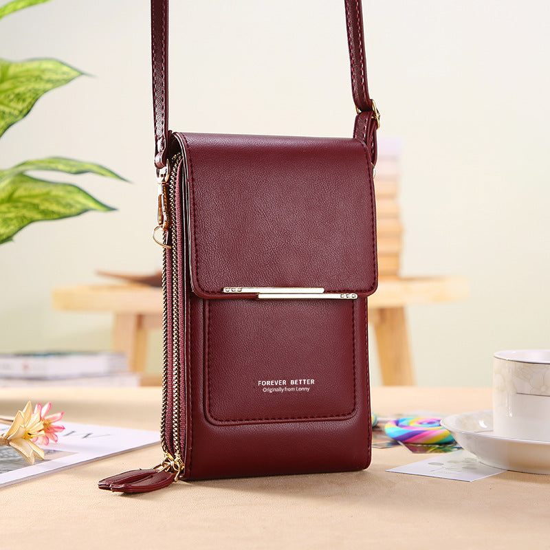 Touchscreen-Handytasche, kleine Umhängetasche, lange Geldbörse für Damen