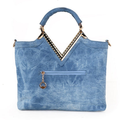 Modische Damen-Denim-Tasche in V-Form mit Diamant-Blumenmuster