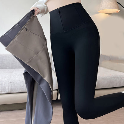 Bauchformende und figurformende Leggings mit dreireihigem Design, Winter-Leggings mit hohem Bund