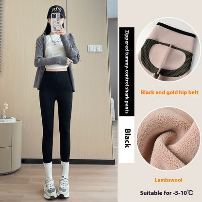 Bauchformende und figurformende Leggings mit dreireihigem Design, Winter-Leggings mit hohem Bund