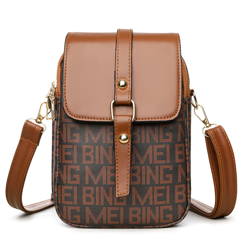 Mini-Umhängetasche aus weichem Leder mit Retro-Print