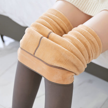 Leggings in durchscheinender Übergröße,  Strumpfhose für Herbst und Winter, Warme Fleece-Strumpfhose für Damen