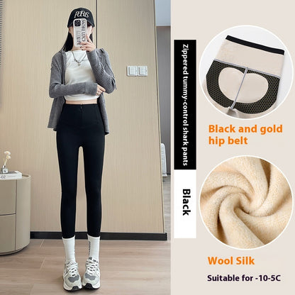 Bauchformende und figurformende Leggings mit dreireihigem Design, Winter-Leggings mit hohem Bund