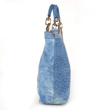 Modische Damen-Denim-Tasche in V-Form mit Diamant-Blumenmuster