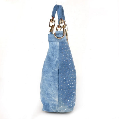 Modische Damen-Denim-Tasche in V-Form mit Diamant-Blumenmuster