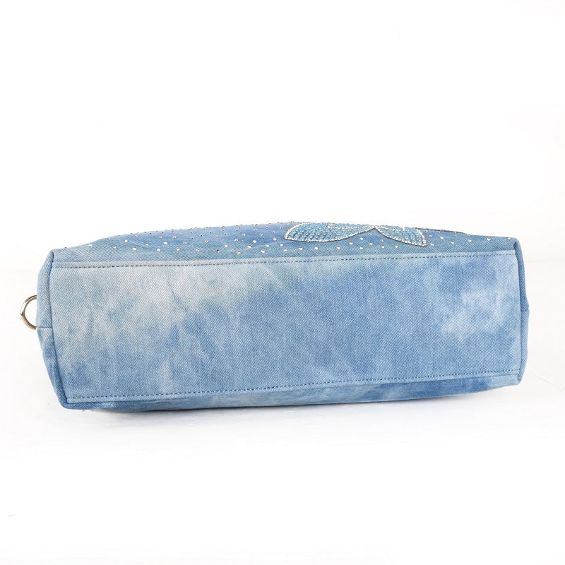 Modische Damen-Denim-Tasche in V-Form mit Diamant-Blumenmuster