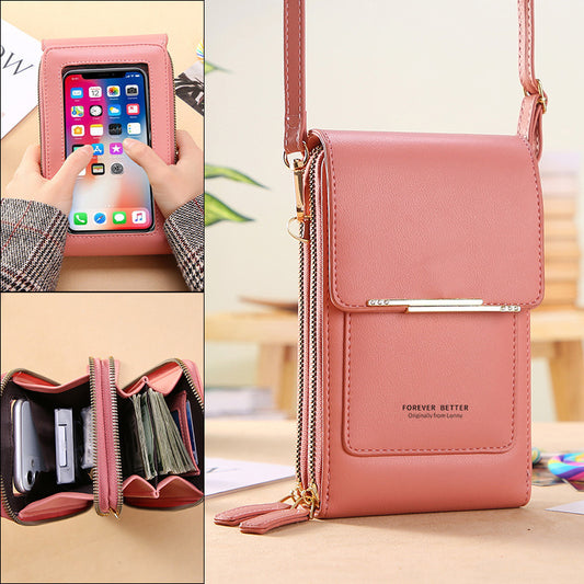 Touchscreen-Handytasche, kleine Umhängetasche, lange Geldbörse für Damen