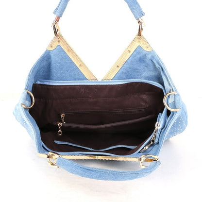 Modische Damen-Denim-Tasche in V-Form mit Diamant-Blumenmuster