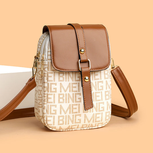 Mini-Umhängetasche aus weichem Leder mit Retro-Print